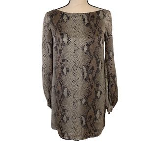 Zara silk shift dress in snake skin pattern with long sleeves size S